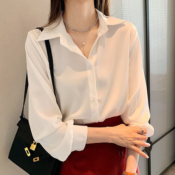 Frühling Herbst Casual Chiffon Hemd Frauen Büro Dame Shirts Mode Weibliche Lange Hülse Lose Feste Bluse Tops S-4XL