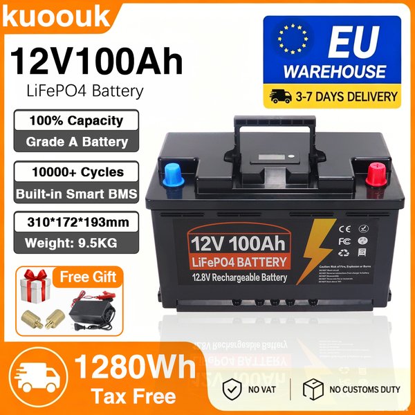 12V 100Ah 150Ah 200Ah 350Ah Lifepo4 Battery Built-In Bms Grade a Lithium Iron Phosphate Cell 10000 Cycles Life for Rv,Solar,Camping Eu Stock
