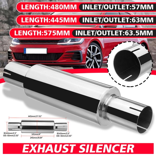 2,25 "/2,5" ID Edelstahl Auspuff Resonator Schwanz Rohr Schalldämpfer Auto Schalldämpfer Rohr Auspuff System Universal
