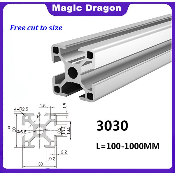 Rail Linéaire Anodisé pour Imprimante 3D CNC, Profilé en Aluminium Extrudé 3030, Longueur 100-1000mm, Norme Européenne, Bricolage, 1 Pièce