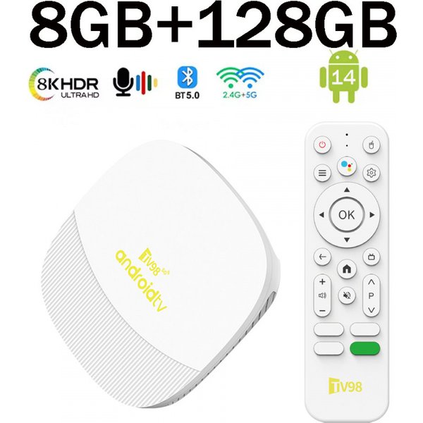 TV98 ATV Max TV, pudełko 4K Android 14 Wifi6 4G 5G BT Allwinner H313 odtwarzacz multimedialny 8GB 128GB sterowanie głosem 8K inteligentny dekoder iptv