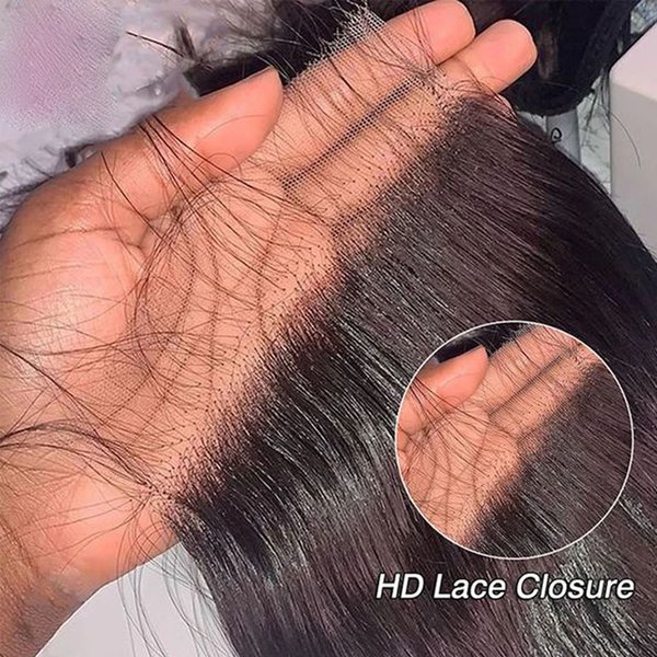Closure en dentelle HD 4x4 à partie libre, en cheveux humains, pré-épilée, pour cheveux raides ou Deep Wave