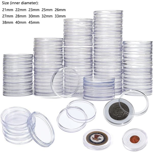 10-50Pcs 21/22/24/25/26/38/40/45mm Transparent Round COINNING Box Capsules Storage Containers Home Supplies