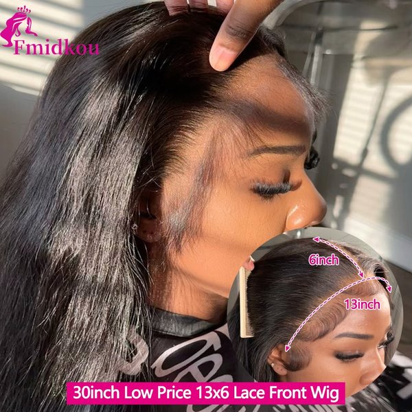 40 34 30 Pouces Perruques Cheveux Humains Fmidkou 13X6 lisse Perruque Brésilienne Haut Qualité Pour Femme 5x5 HD Transparent Lace Front Wigs Human Hair Perruque Cheveux Humains Livraison 3 Jours