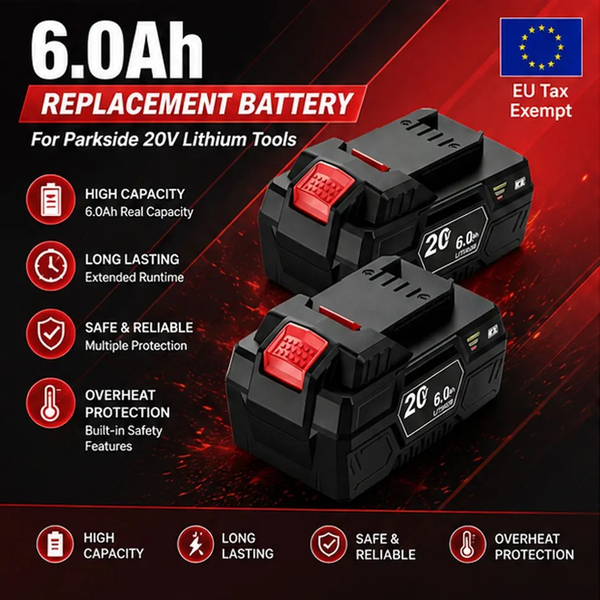 Parkside X20V 20V 6Ah Lithium-Ionen-Ersatzakku, langlebiger Akku für Elektrowerkzeuge, passend für PAP 20 B3 A3 PAPS 208 A1, für Kettensäge, Bohrmaschine, Rasenmäher und weitere 20V-Akkuwerkzeuge.