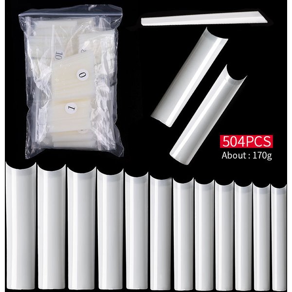 TFSCLOIN-Faux ongles en acrylique, demi-couverture, pointes stiletto, demi-couverture, pointes artificielles extra longues, carré droit, courbe C, média, N64.Tool, 504 pièces par boîte