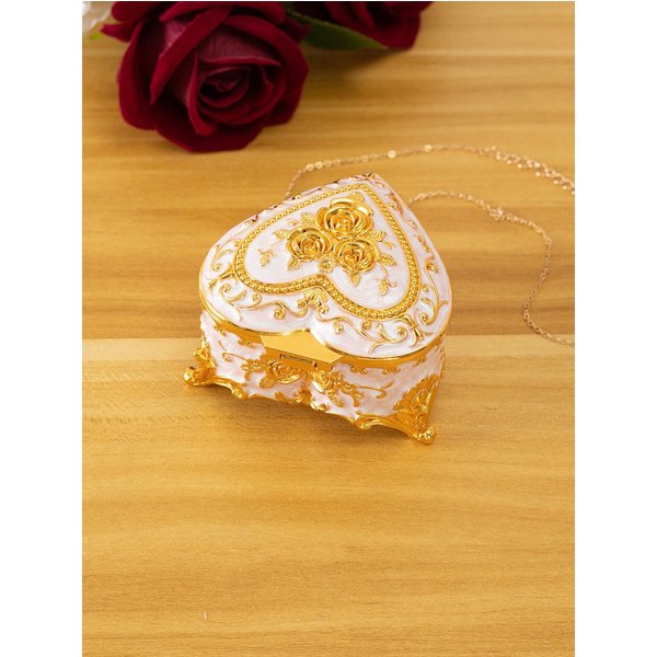 Boîte à bijoux plaquée or vintage européenne, petite boîte à bijoux créative, rose peinte à la main, coton-tige, métal de stockage, haut de gamme, Val