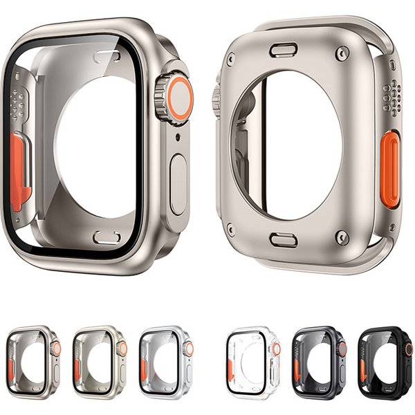 Displayschutzfolie für Apple Watch 46 mm, 44 mm, 45 mm, 40 mm, 41 mm, hartes PC-Gehäuse vorne und hinten, iWatch 10, 9, 8, 7, 6, Wechsel zu Ultra
