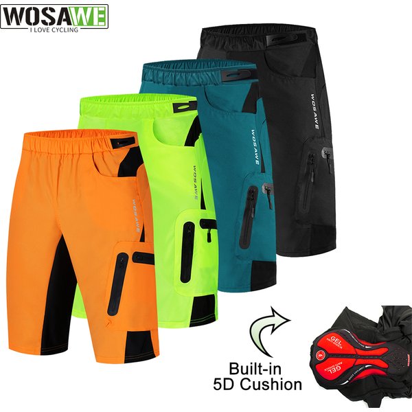 WOSAWE short de cyclisme homme VTT antichoc 5D short rembourré léger coupe ample vtt short de cyclisme pantalon d'équitation