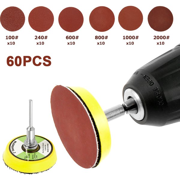 Tampon de Polissage en Alumine pour Perceuse à Grain 100-2000, Outils à Distance, Accessoires, /05/2019 de Ponçage, 60 Pièces, 2 Pouces