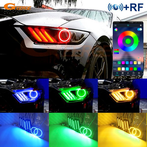 Pour Ford Mustang 2015 2016 2017 BT App RF avec sans fil multicolore Ultra lumineux RGB LED Kit yeux d'ange anneaux Halo cartes DRL