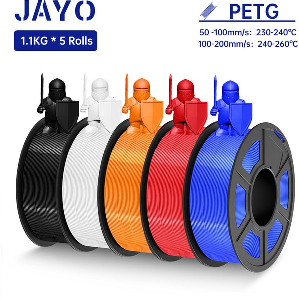 JAYO PETG-Filament 1,75 mm, 5 Rollen, 3D-Drucker, PETG, 100 % keine Blasen für FDM-3D-Druckmaterial, 1,1 kg/Rolle
