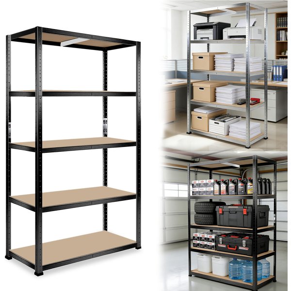 Easy‑to‑Assemble 5‑Tier Metal Shelving Unit, Heavy‑Duty Freestanding Storage Rack, Black Silver Finish, Versatile Organiser For Garage, Basement, Kitchen And Workplace