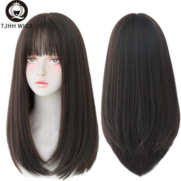 7JHH WIGS Long Straight Hair With Bangs Synthetic Wigs For Girls Latest Fashion Hairstyles Black Crochet Hair Ginger wig