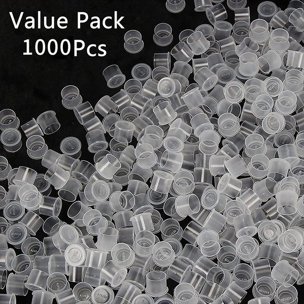 500/1000Pcs Plastic Disposable Tattoo Ink Cups With Base Pigment Clear Holder Container Cap Tattoo Accessory Permanent Makeup