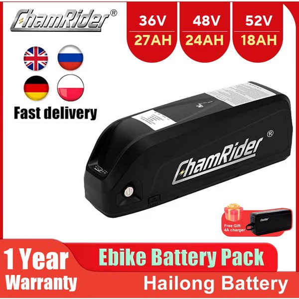 Batterie originale ChamRider 48V 20AH 52V Batterie de vélo électrique 36V Hailong Max 50A BMS 350W 500W 750W 1000W 1500W 21700 Cellules BBS02 BBS03