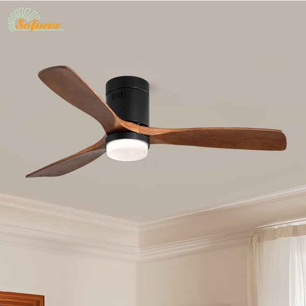 Ventilateur de plafond en bois noir Sofucor de 52 pouces avec lumière, télécommande, moteur DC silencieux, 6 vitesses, pour chambre à coucher et salon