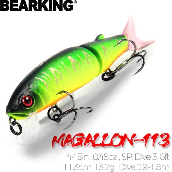 Bearking 11,3 cm 13,7 g heißer Angelköder, Minnow-Qualität, professioneller Köder, Schwimmköder, Gelenkköder, ausgestattet mit schwarzem oder weißem Haken