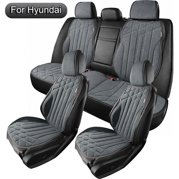 Kompletter Satz Autositzbezüge für 5 Sitze, passend für Hyundai Tucson, Kona, i20, i30, i10, Santa Fe, Bayon, Nexo, Autositzbezüge aus synthetischem Moschus-Wildleder für Vordersitze und Rücksitze.