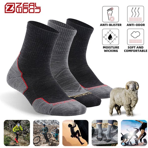 ALWOOD-Chaussettes de course marathon, chaussettes de sport de plein air en laine mérinos pour hommes et femmes, avec coussin de compression, respirantes, pour le cyclisme, 1/3 paires
