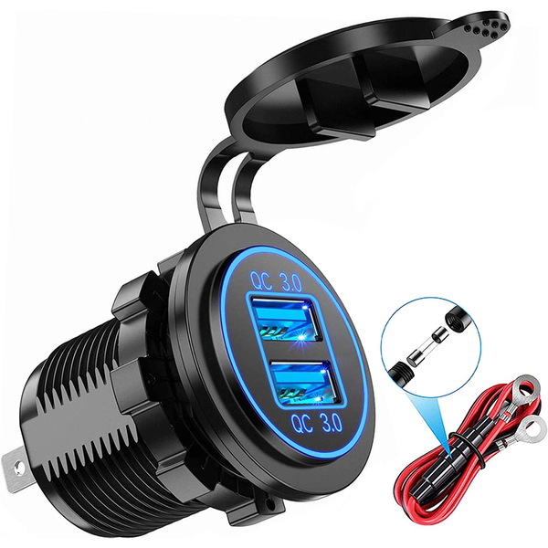 Quick Charge 3.0 Dual USB Charger Socket Power Outlet Waterproof 12V/24V Fast Charger for Car Truck Motorcycle Marine Boat RV
