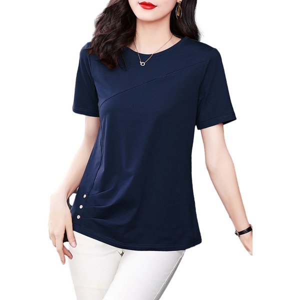 5XL Women Summer Spring cotton Blouses Shirts Lady Fashion Casual Short Sleeve O-Neck Solid Color T-shirt Blusas Tops MM2069