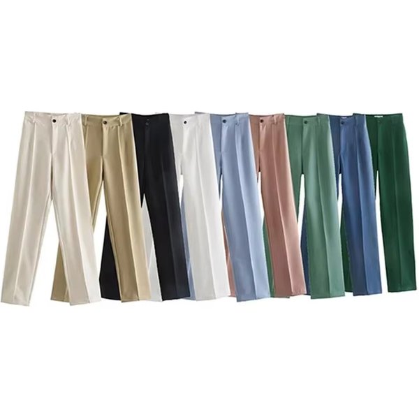 Women Chic Fashion Office Wear Straight Pants Vintage High Waist Zipper Fly Female Trousers Mujer