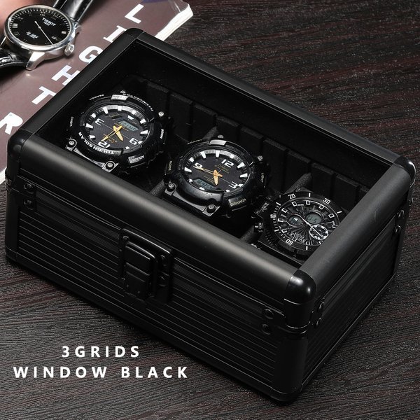 Practical 3 slot Watch Box Aluminum Alloy Watch Display Case Glass Top Watch case Watch Storage Box