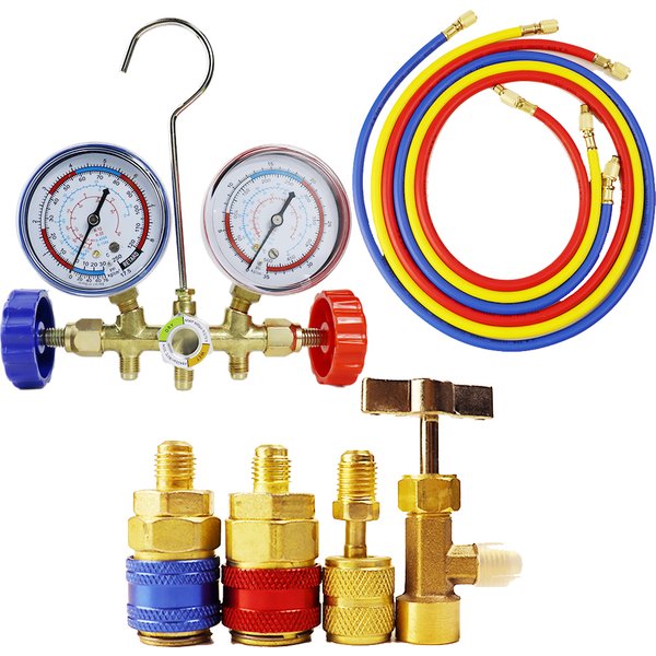 Kältemittel verteiler lehre Set Klimaanlagen werkzeuge mit Schlauch und Haken für r12 r22 r404a r134a