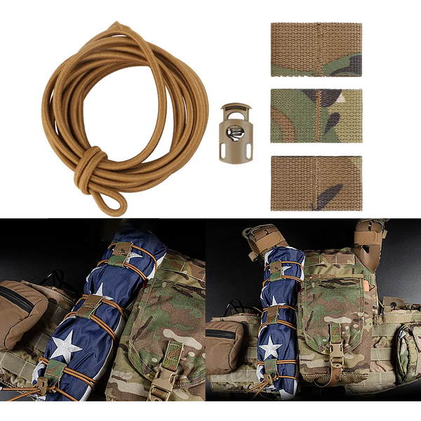 Taktische Flagge Bungee Elastic Fastener Strap Shock Cord Retention Molle Webbing Loop Cord Lock Secure Attachment Jagdausrüstung