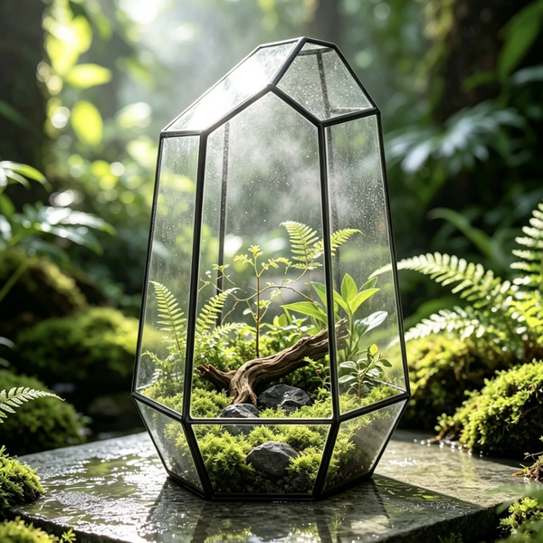 Terrarium en verre géométrique irrégulier, forme de quartz, pot de culture pour micro-paysages de fougères et de mousse, contenant de terrarium pour succulentes à poser sur table