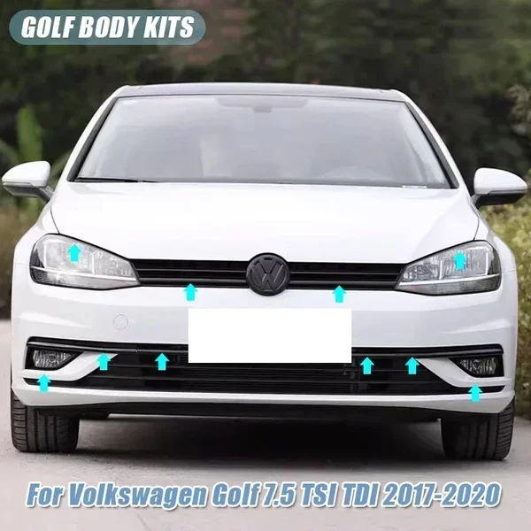 For Volkswagen Golf 7.5 TSI TDI 2017-2020 ABS Front Center Grille Insert Grill Mesh Cover Molding Headlight Fog Light Trim