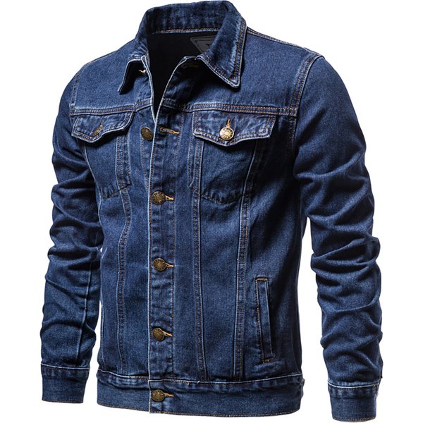 Neue 2021 Baumwolle Denim Jacke Männer Casual Einfarbig Revers Einreiher Jeans Jacke Männer Herbst Slim Fit Qualität Herren Jacken