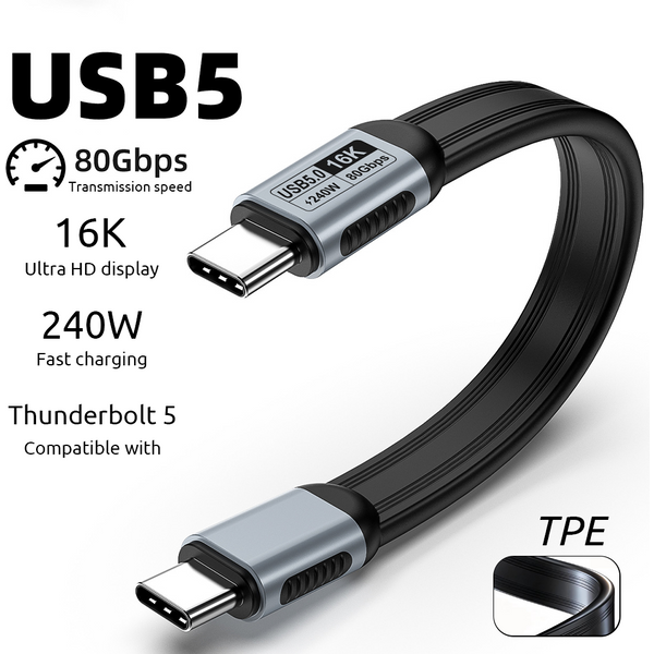 80Gbps USB-C 5 Kabel 0,1/0,3/0,5/1m Kompatibel mit Thunderbolt 5/4 Flaches FPC Typ-C Kabel 16K 8K 240W PD Schnellladung
