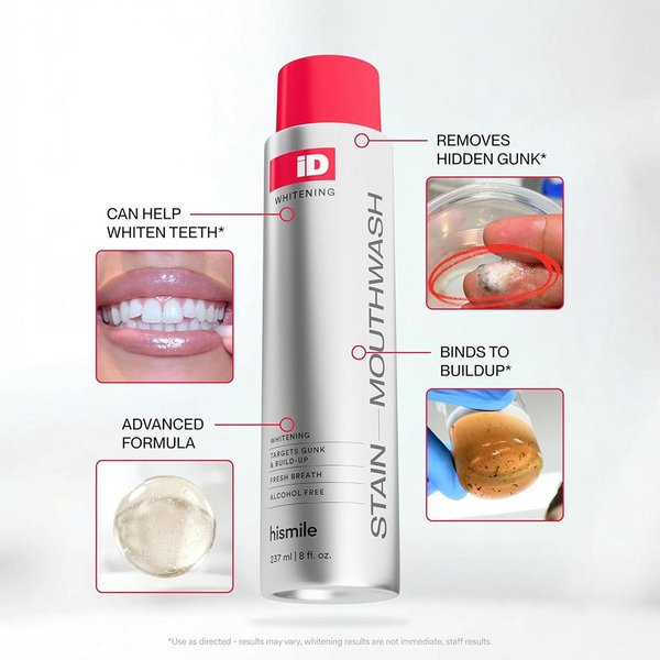Hismile ID Bain de bouche blanchissant, élimination des taches, nettoyage en profondeur, haleine fraîche, soins bucco-dentaires quotidiens