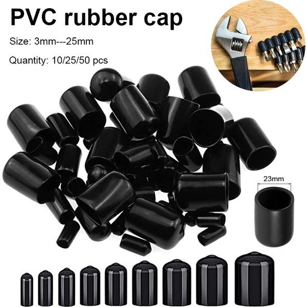 10/25/50pcs 3-25mm PVC Vinyl Rubber Round End Cap Threaded Cap Steel Pipe Plastic Pipe Rubber Protector Classification Kit