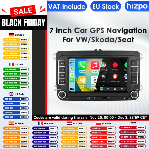 Hizpo 2 Din 7 Zoll Carplay 4G AI System Android 14 Autoradio für Volkswagen VW Passat B6 B7 T5 Tiguan Touran GOLF POLO Autoradio