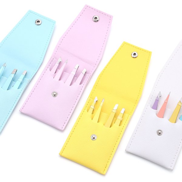 Pince à sourcils colorée de haute qualité, 4 pièces, extracteur de poils fins, en acier inoxydable, Clips à sourcils inclinés, outils de maquillage