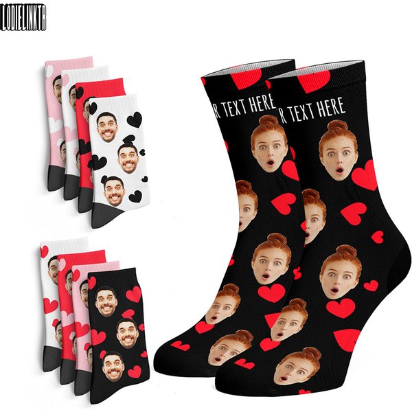 Chaussettes d'amour personnalisées avec impression 3D, chaussettes personnalisées avec texte de votre Photo, chaussettes décontractées en coton joyeux pour femmes, cadeau de saint valentin