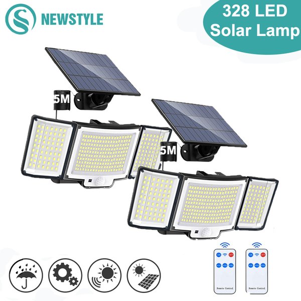 Applique Murale Solaire à 238/328 LED avec Détecteur de Mouvement, Imperméable Conforme à la Norme IP65, Luminaire Décoratif d'Extérieur, Idéal pour un Jardin ou une Rue, 3 Modes d'Éclairage, 348