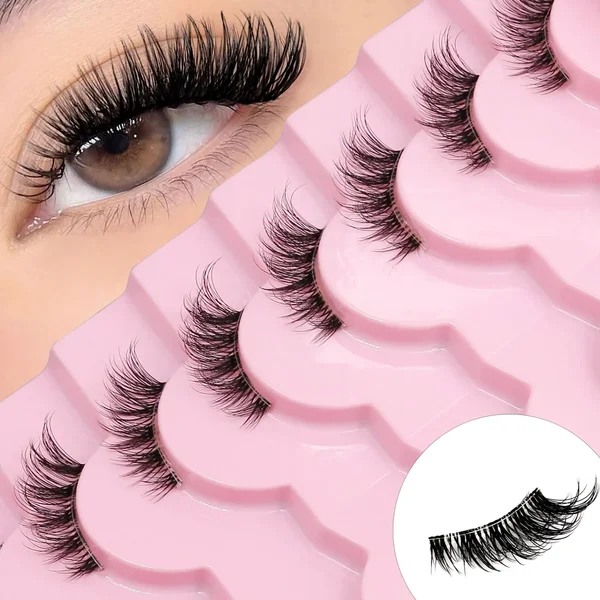 Veltrinay – demi-cils naturels pour chat, doux et vaporeux, avec bande Invisible transparente, faux cils réutilisables en vison, maquillage