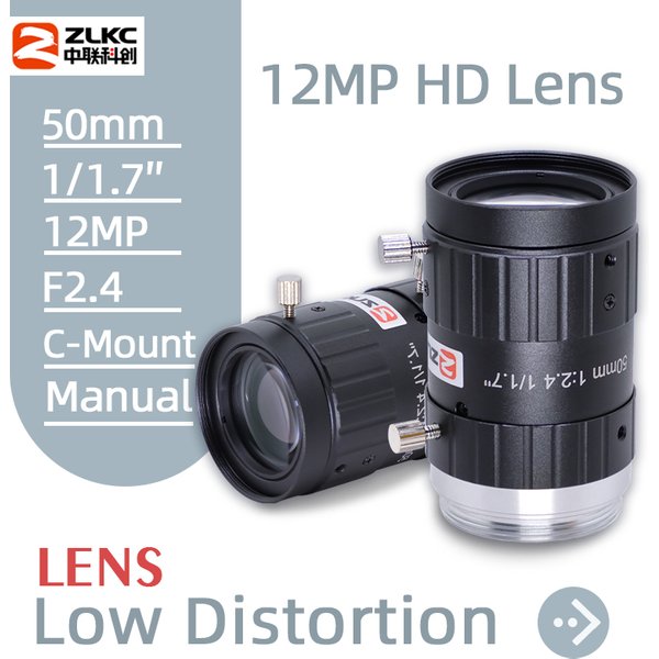 ZLKC – objectif 12MP 50mm, haute résolution 1/1.7 pouces Macro F2.4, pièces de vidéosurveillance pour caméra à monture C, Vision industrielle à faible distorsion