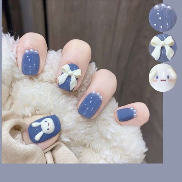 24 pièces/boîte nœud papillon lapin motif perle court carré concepteur de mode Design Style français couverture complète pressé faux ongles