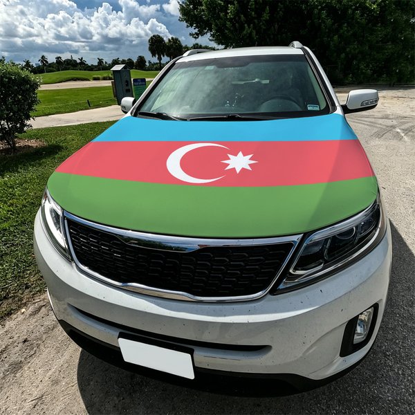 Housse de capot de voiture Azerbaïdjan 3,8x5,3 pieds, drapeau RSA, bannière de capot de voiture en tissu élastique, résistante au vent, patriotique, pour automobile