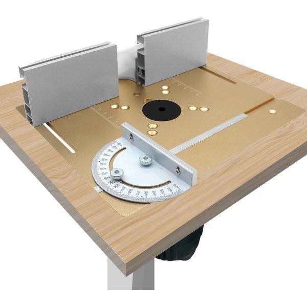 C8 Aluminium-Frästisch-Einsatzplatte mit Gehrungslehre für Holzbearbeitungsbänke, Tischkreissäge, multifunktionale Trimmer-Graviermaschine