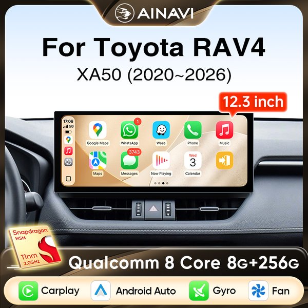 Ainavi 12,3 zoll Auto Radio Für Toyota RAV4 2020 2021 2022 2023 2024 2025 XA50 Drahtlose Carplay Android Auto 4G Auto Multimedia 2K