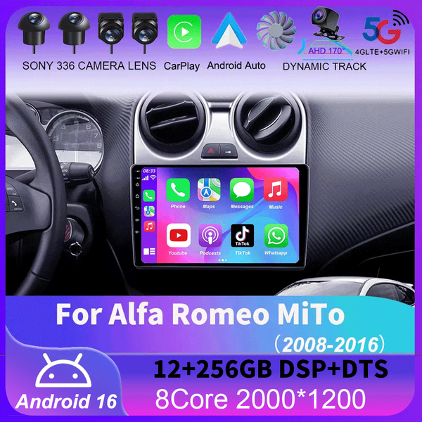 Autoradio pour Alfa Romeo MiTo 2008 - 2016 lecteur vidéo multimédia sans fil Carplay et sans fil Android Auto Portable universel