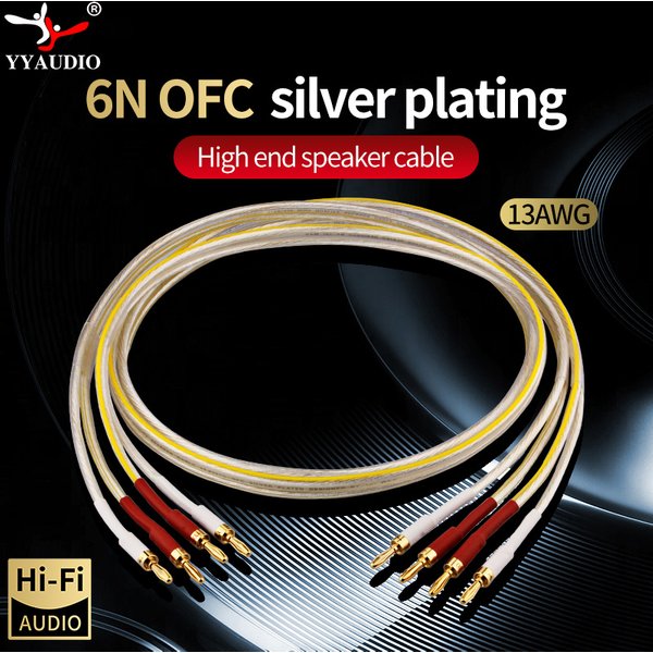 Câble de haut-parleur HIFI plaqué argent, câble de haut-parleur haut de gamme 6N OFC pour amplificateur, systèmes Hi-fi, prise Y, prise banane, câble de haut-parleur