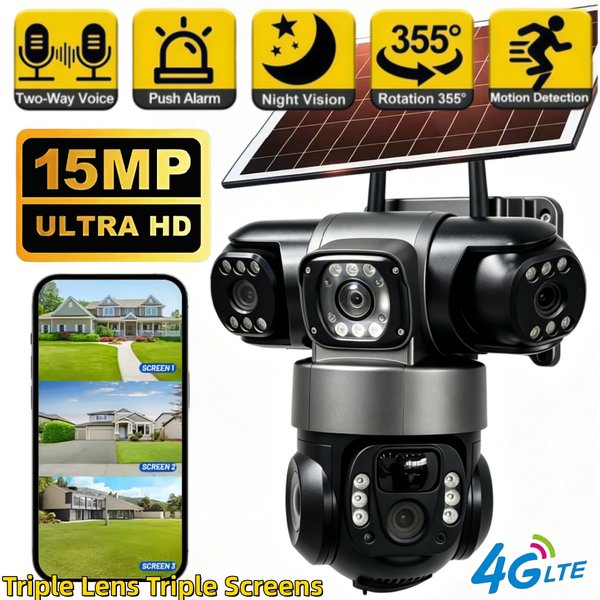 V380 pro 4G SIM Kamera słoneczna 15MP 8K 3 obiektywy CCTV na zewnątrz Waterdichte Nachtzicht Dwukierunkowy interkom V380 PRO Kamera mobilna Kamera IP wielokrotne metody instalacji Ta kamera obsługuje