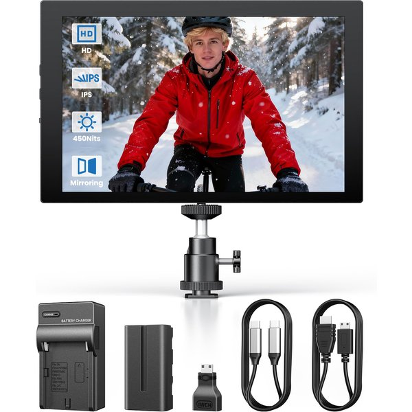 Eyoyo 7-Zoll Kamera-Feldmonitor 1280x800 IPS Mini HDMI Videomonitore, Bildschirmspiegelung für iPhone, Batteriebetriebener Tragbarer Monitor für DSLR-Fotografie & PC & Computer &